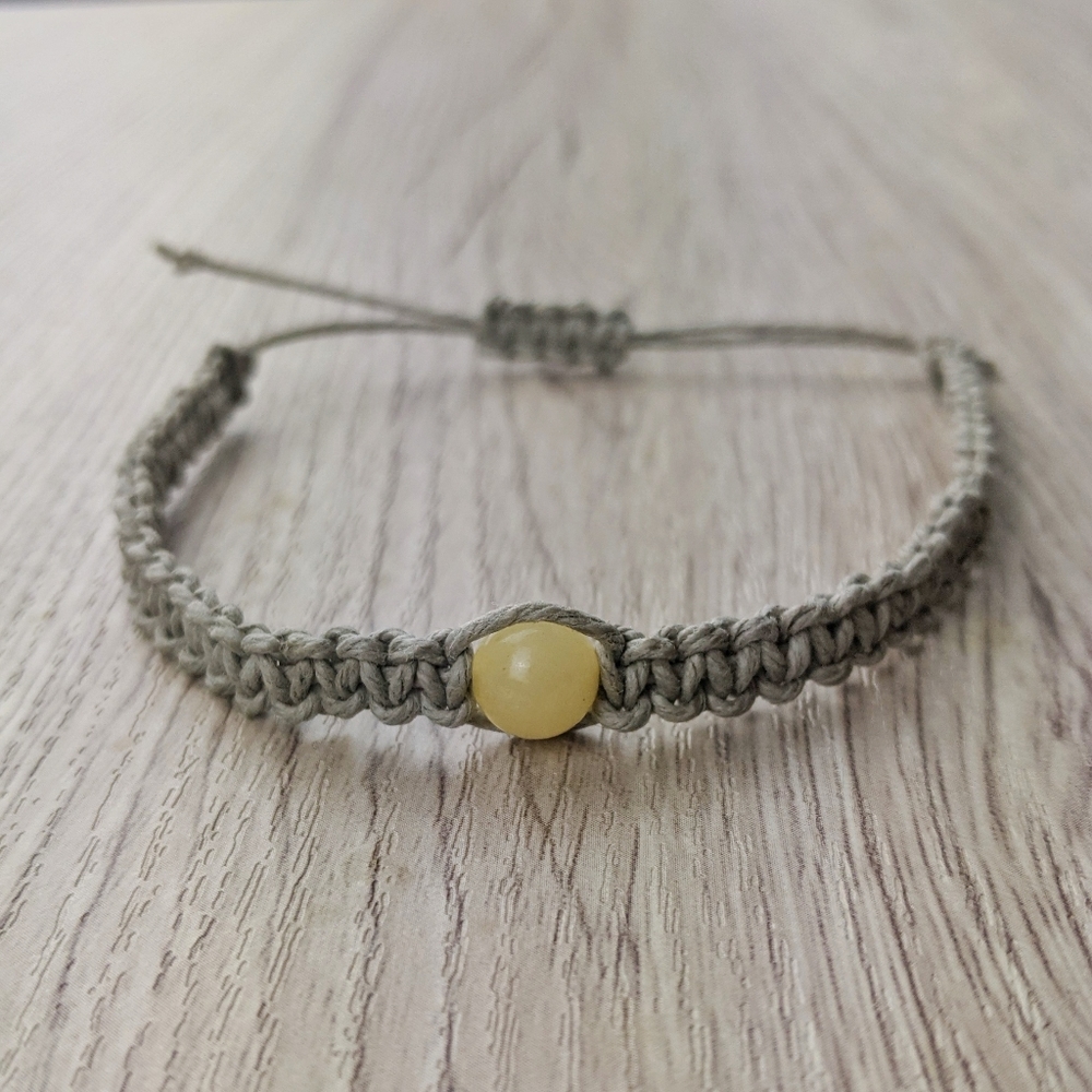 Yellow Jade 8mm Handmade Hemp Adjustable Bracelet